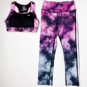 FILASport Women's Capri Leggings and Sports Bra tie-dye pattern Size XS